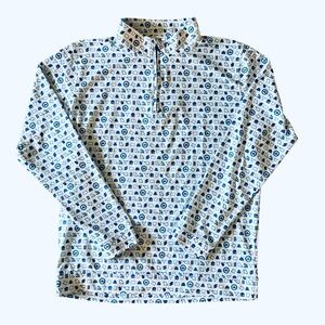 Fore Fathers White and Blue Quarter Zip Long Sleeve Polo, Size Large, EUC